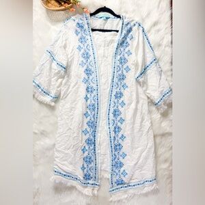 MELISSA ODABASH blue white embroidered swim coverup